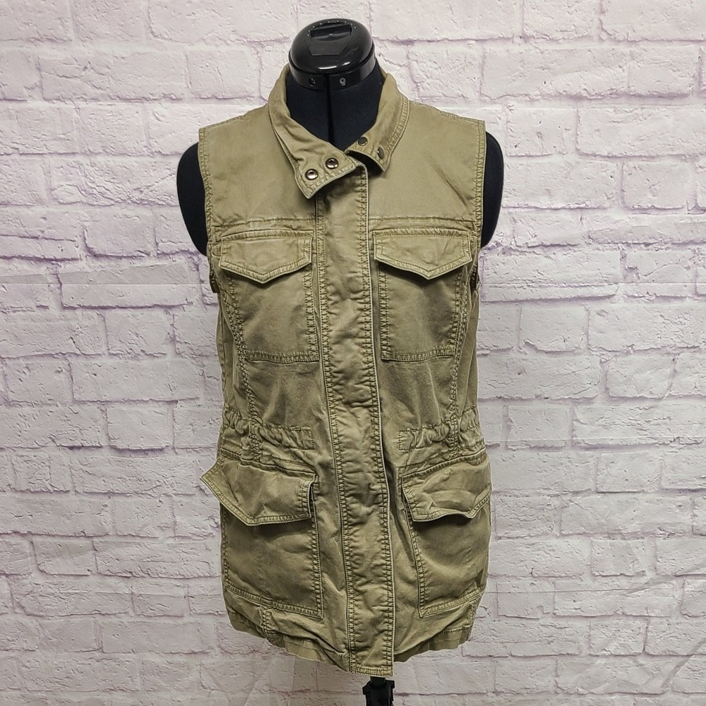Banana Republic Womens Olive Green Utility Field Vest Cotton Twill Size Small‎